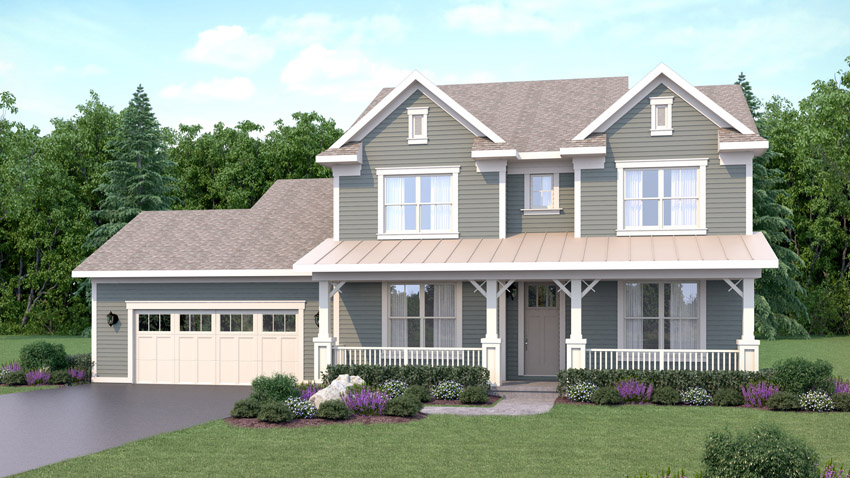Exterior rendering of 2 story home - Cypress Point floor plan, Country style